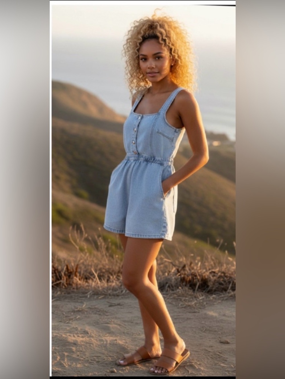 AE Corset Button-Up Denim Mini Dress from American Eagle smock stretch panel L